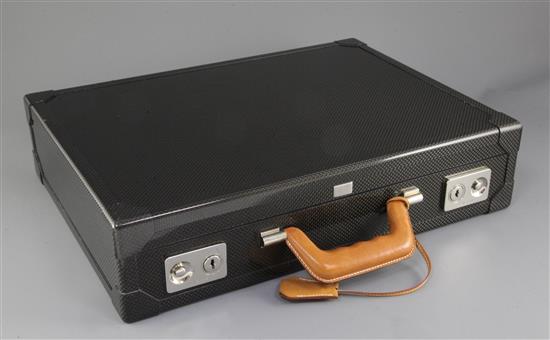 An Hermes of Paris tan leather and carbon fibre briefcase, 16.75in.